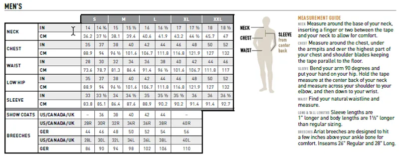 ariat mens size chart